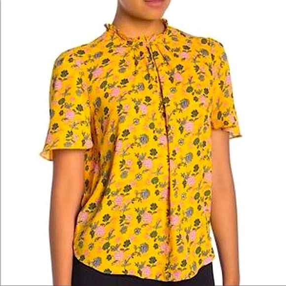 T Tahari Tops - T Tahari Wallflower Floral Ruffle Neck Top